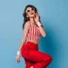 Women Red & White Striped Crepe Top
