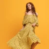 Yellow Floral One Shoulder Chiffon Dress